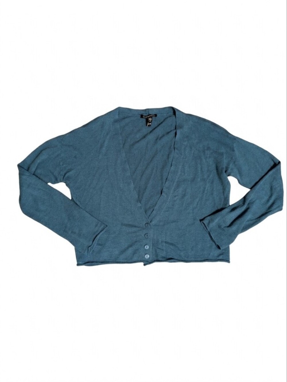 Eileen Fisher Cardigan Sweater Womens XXS Teal Blue Organic Linen Cotton Knit